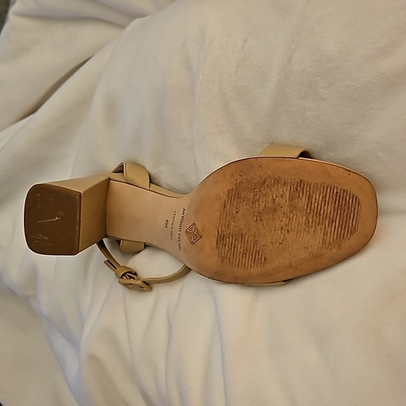 ANTONIO MELANI Gwyn Leather Beige Open Toe Strappy Block Platform Heel Sandals - Picture 7 of 14